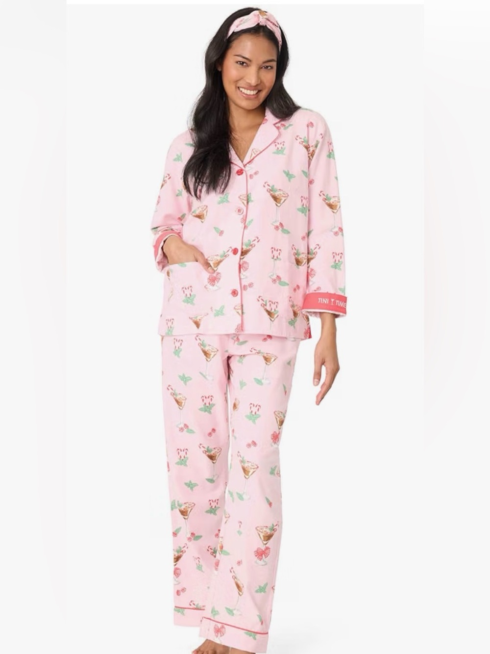 PJ Salvage Pink Floral Button-Front Pajama Set with Headband